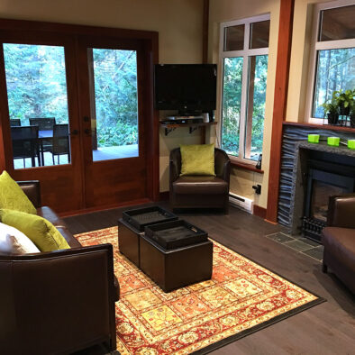 Main Room with Cable TV & Fireplace - Steps to the Sea Guest House, Salt Spring Island
